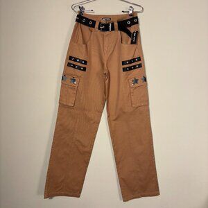 Hot Topic Brown Hardware Twill Straight Pants with Belt - Size 1